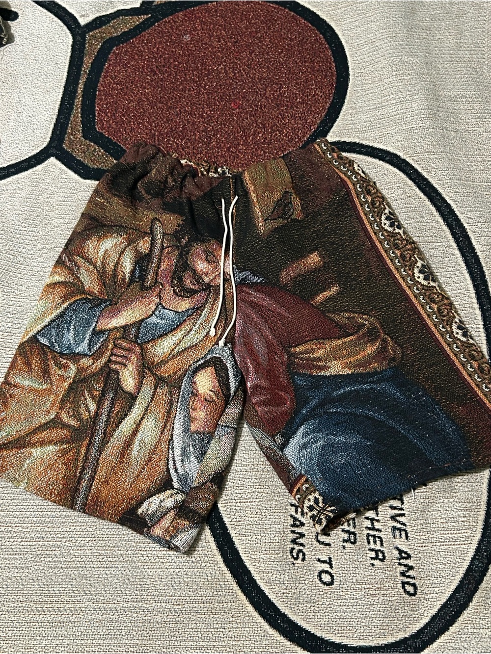 Tapestry-Print Drawstring Hybrid Shorts in Multi-Brown